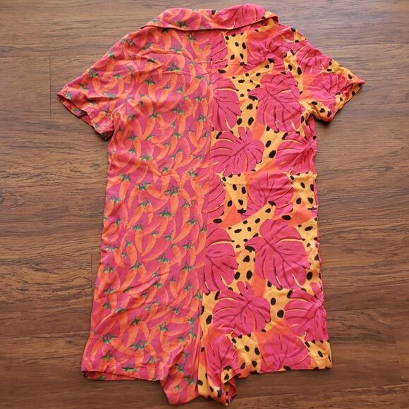 NWOT FARM Rio Contrast Hot Chili Peppers and Palm Leaves Banana Romper size Med - Picture 5 of 7
